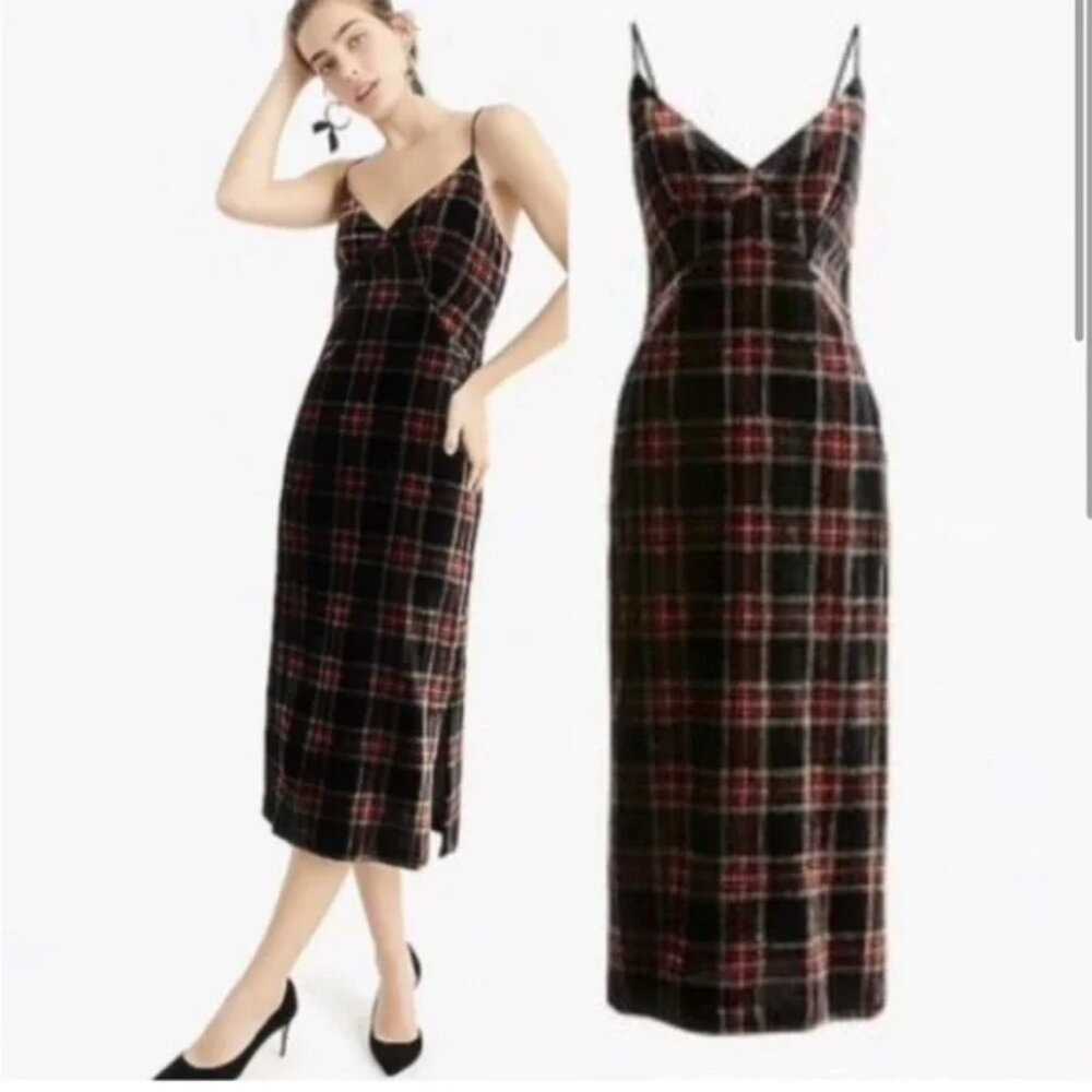 * HOLIDAY DRESS * J. Crew Velvet Stewart Tartan Plaid Dress Size 0 - NWT